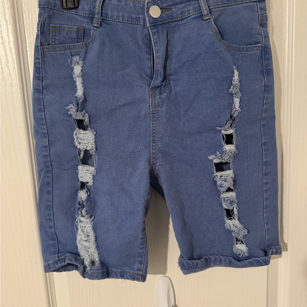 Distressed Blue Denim Shorts